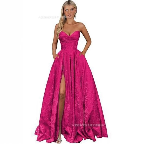 2026 Cross-Border European and American Women's Long Dress Evening Gown Ball Gown Amazon Jacquard Satin Strapless Slit Cocktail Party Dress 2026 Cross-Border European and American Women's Long Dress Evening Gown Ball Gown Amazon Jacquard Satin Strapless Slit Cocktail Party Dress