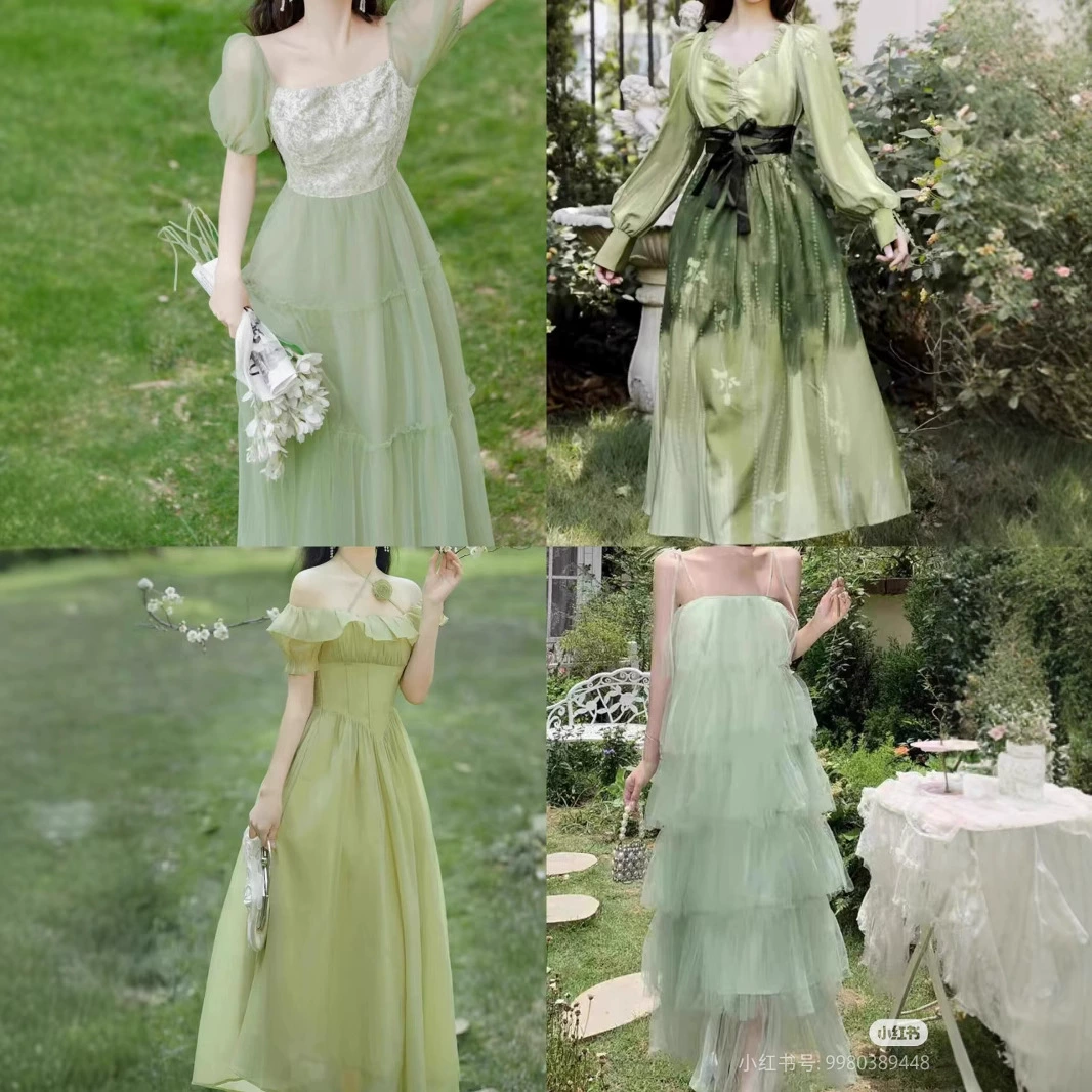 2025 новый летний стиль тринадцатилинейное женское лесное платье зеленое пасторальное юбка в девичьем стиле оптовая поставка разные товары