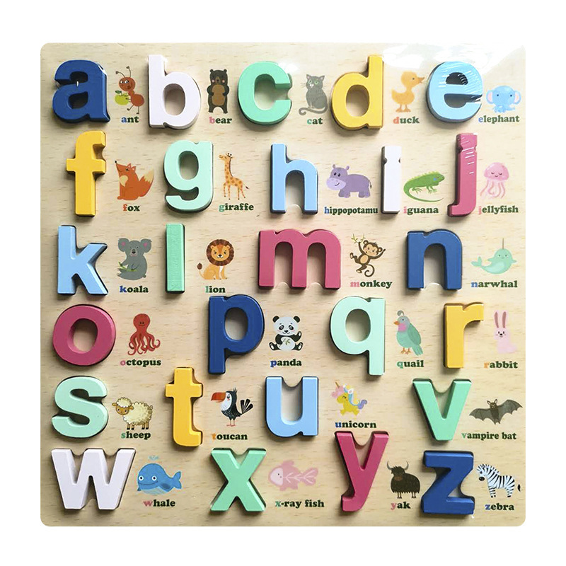 Mayúsculas y minúsculas letras inglesas de los niños tablero de mano de madera 1-6 bebé aprendizaje cognitivo educación temprana juguetes educativos al por mayor