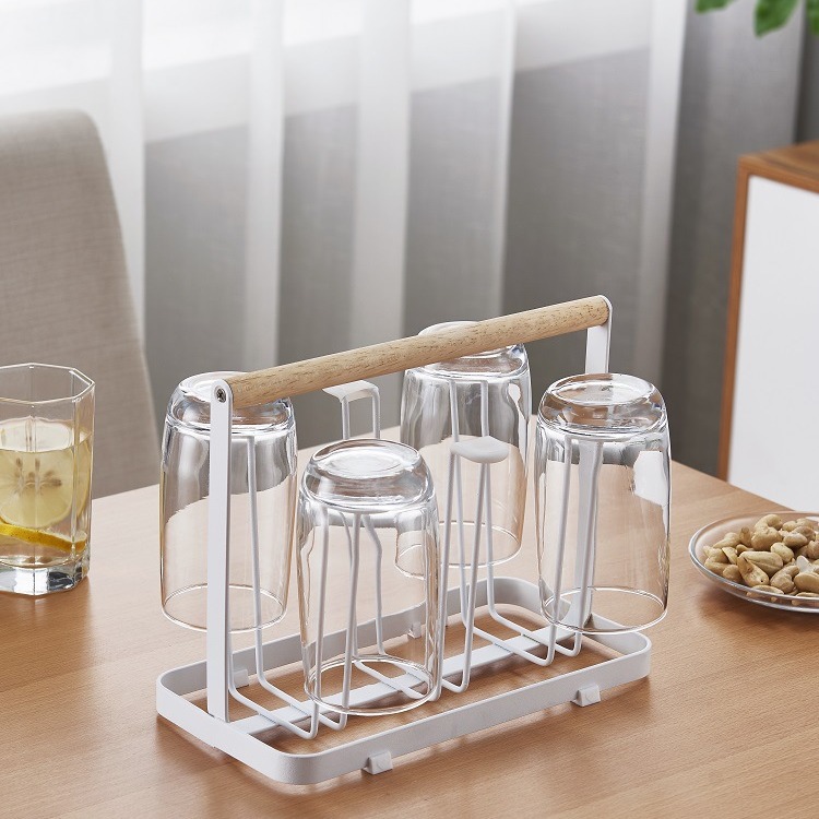 Personalizado estilo japonés de escritorio seis tazas de cocina estante de metal hierro forjado almacenamiento de drenaje colgante de tazas
