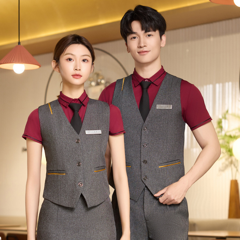 Professional Vest Set with Short Sleeves, Uniform for Catering, Billiards Clubs, Workwear for Men and Women, Hotel Ktv Work Uniforms Professional Vest Set with Short Sleeves, Uniform for Catering, Billiards Clubs, Workwear for Men and Women, Hotel Ktv Work Uniforms