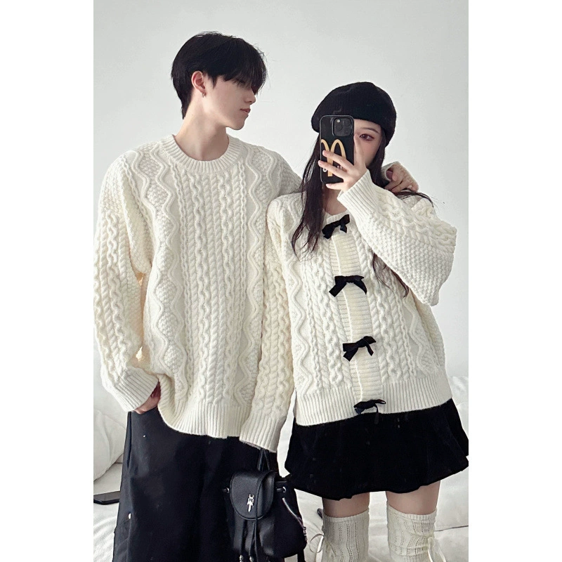 2024 осень и зима пара с бантом свитер кардиган куртка ленивый сладкий трикотаж топ