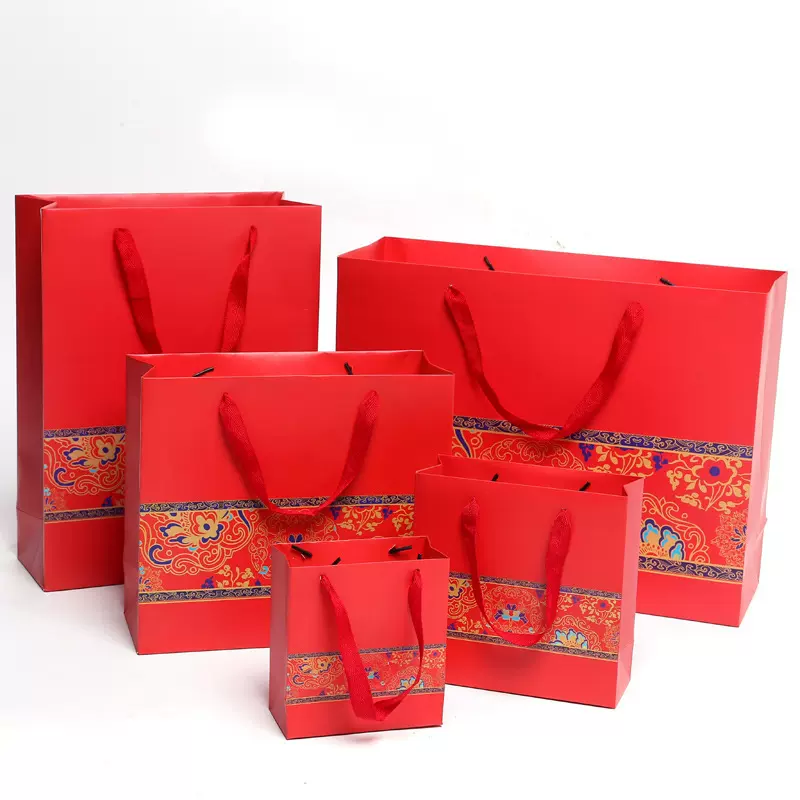 定制中国民族风红色礼品袋纸袋春节喜庆结婚礼品袋手提袋礼袋批发