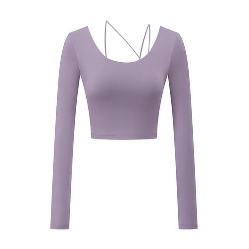Women's Fall Long Sleeve Tight Yoga Top with Cushion, Fitness Running Beautiful Back Exercise T-Shirt