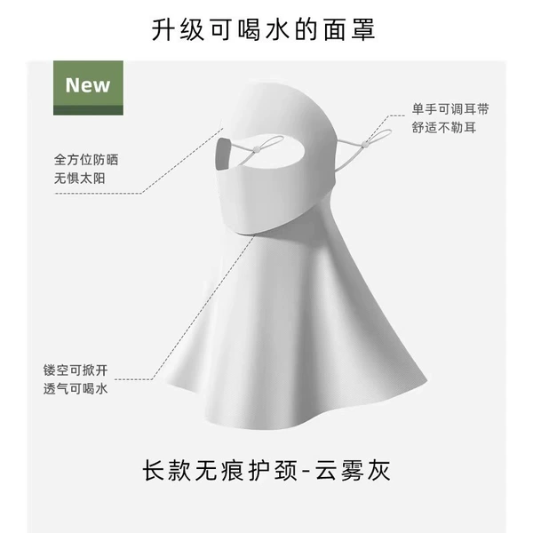 Drinking water style full face and neck protection [light gray]