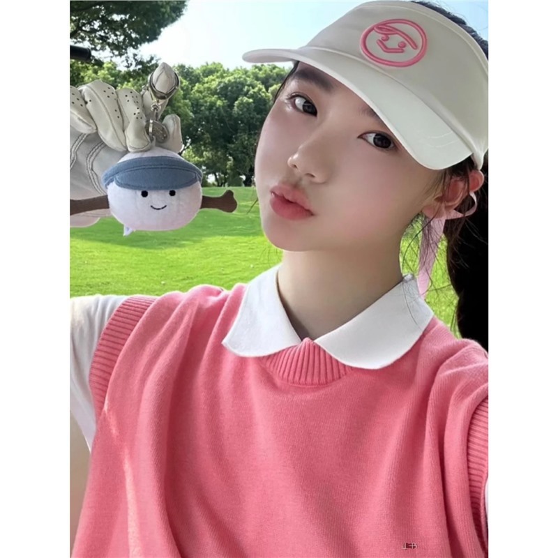 跨境 韩国高尔夫球帽女款遮阳帽GOLF球帽夏季户外飘带空顶帽|undefined