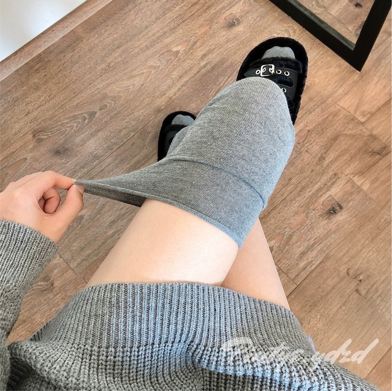 奶白色袜子女小腿袜过膝袜夏季薄款甜美风少女jk竖条纹拼接堆堆袜|undefined