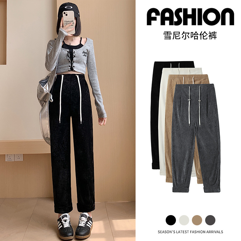 in stock Real Pants Autumn and Winter Outer Wear Straight Pants Bloomers Wide Leg Pants Chenille Pants