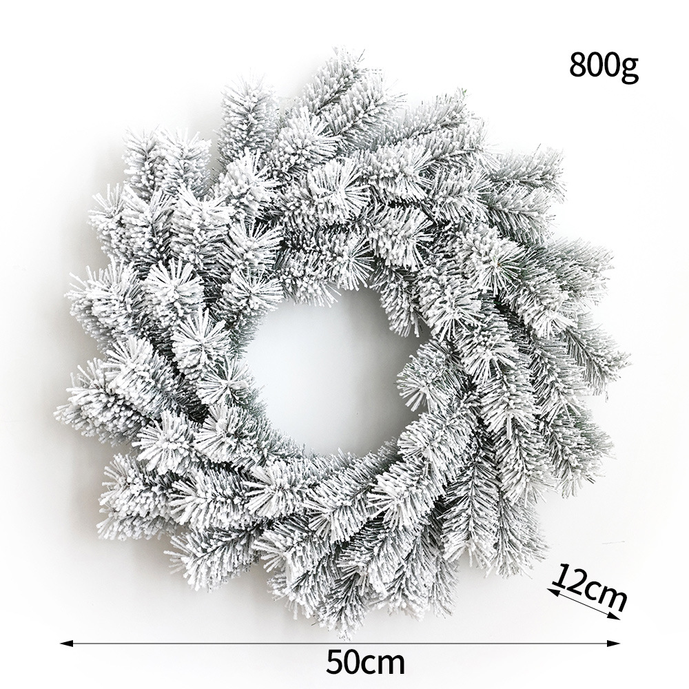 50CM flocado guirlanda decoración paisaje de nieve PVC / PE imitación puerta de árbol de Navidad colgar guirlanda decoración de árbol de Navidad