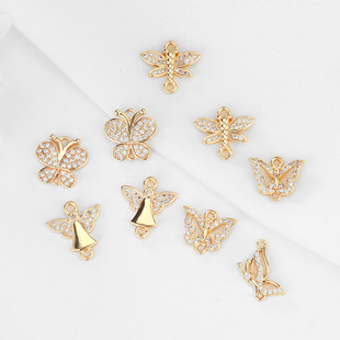 14K gold inlaid zircon angel bow double hanging handmade diy earrings accessories homemade earrings tassel pendant