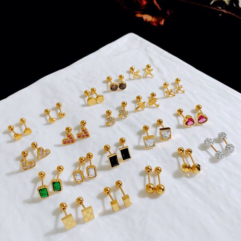 Exquisite and Simple Titanium Steel Screw Ear Bone Nails 18K Gold Electroplating Color-Preserving Design Earrings for Bathing Without Removing Earrings Exquisite and Simple Titanium Steel Screw Ear Bone Nails 18K Gold Electroplating Color-Preserving Design Earrings for Bathing Without Removing Earrings