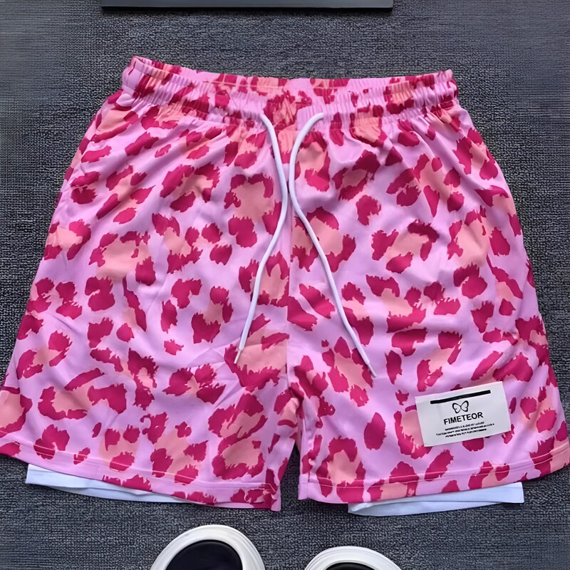 Men's American-Style Summer Trendy Leopard Print Faux Two-Piece Sports Shorts Casual Quarter-Length Running Training Fitness Basketball Shorts Men's American-Style Summer Trendy Leopard Print Faux Two-Piece Sports Shorts Casual Quarter-Length Running Training Fitness Basketball Shorts