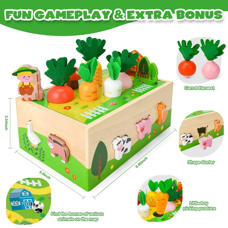 Juguetes de construcción de bloques infantiles, granja, ladrillos de construcción, rabanes, insectos, ensamblaje, madera, forma, juego de emparejamiento