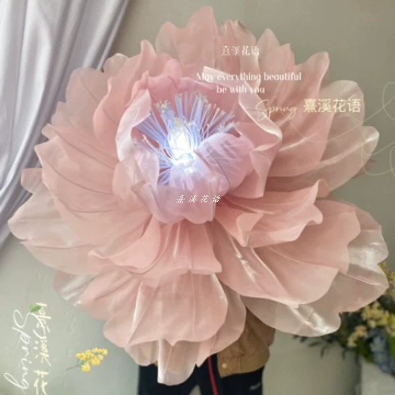 Большой тканевый цветок, пряжа, пион, цветок пион, лампа с лепестками, торшер, атмосферная лампа, цветок ручной работы, готовый продукт