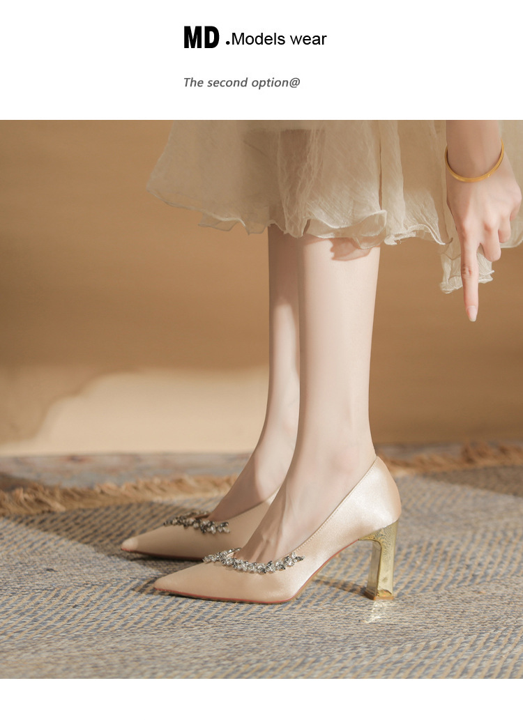 Giày cao gót nữ mũi nhọn gót dày Jingang H8096/H6096, đế mềm, gót 6 cm — Rượu sâm banh【 6cm 】 chi tiết 19