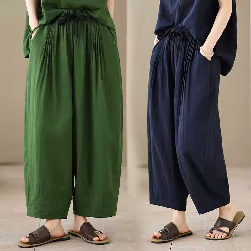 Летние брюки, корейский стиль, эластичный пояс, oversize