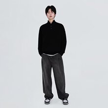 美式亨利领黑色毛衣男春秋季潮牌圆领纽扣套头宽松内搭针织衫外套
