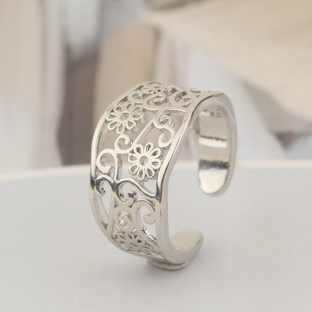 Xinqi Jewelry Flower Hollow Ring Women's Simple High-end Sense New Chinese Ethnic Style Flower Opening Finger Ring
