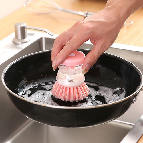 Liquid-added pot washing brush, push-type automatic liquid-adding dishwashing brush, does not stick to oil and does not damage the pot, multi-functional decontamination cleaning brush