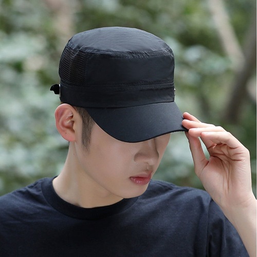 Hat Men's Summer Mesh Flat Top Summer Outdoor Thin Breathable Peaked Hat Middle-aged and Elderly Dad Sun Hat