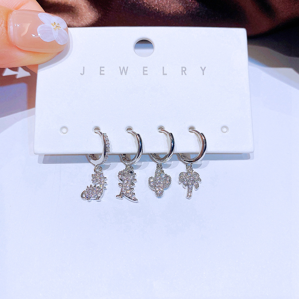 Womenu0027S Fashion Dinosaur Copper Earrings Inlay Zircon Drop Earrings 4 Pieces