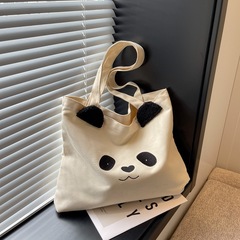 包包女2023新款大包可愛熊貓單肩帆布包零食便當簡約手提斜跨包