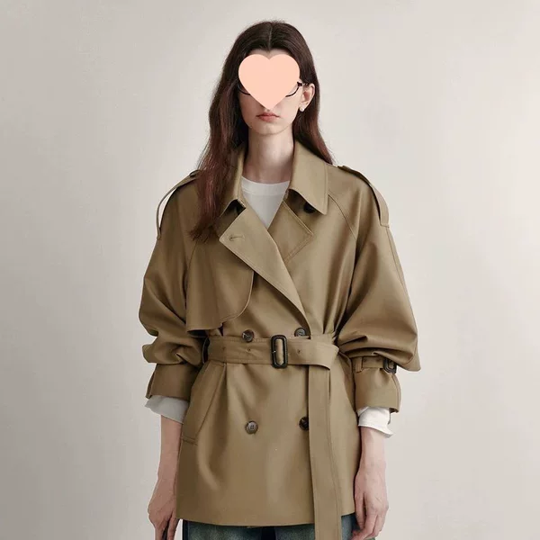 Casual Short Trench Coat for Women 2026 Spring New Style Double-Breasted Petite Khaki Coat Other