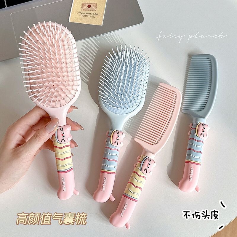 猫の形をしたエアバッグコーム、快適なグリップ、エアクッションコーム、女性用家庭用ポータブルヘアコーム、学生用クリーニングコーム|undefined