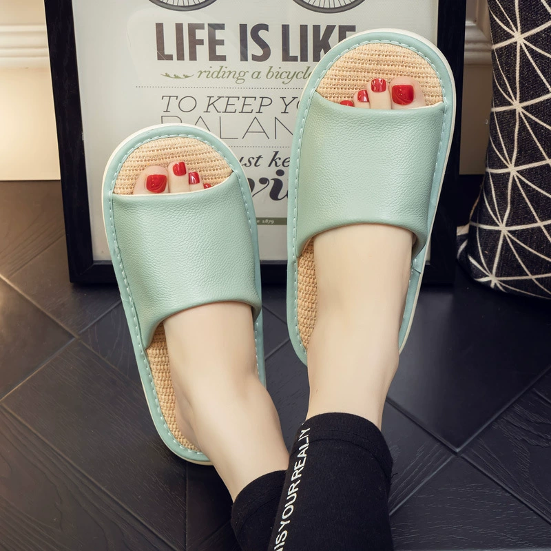 Крафт-лапша летняя домашняя мужская пара внутренняя кожа противоскользящая домашняя летняя льняная холодная тапочки с толстой подошвой