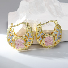 蓝菁 欧美跨境玫瑰花耳扣 镂空设计感耳饰 中东田园花卉时尚饰品