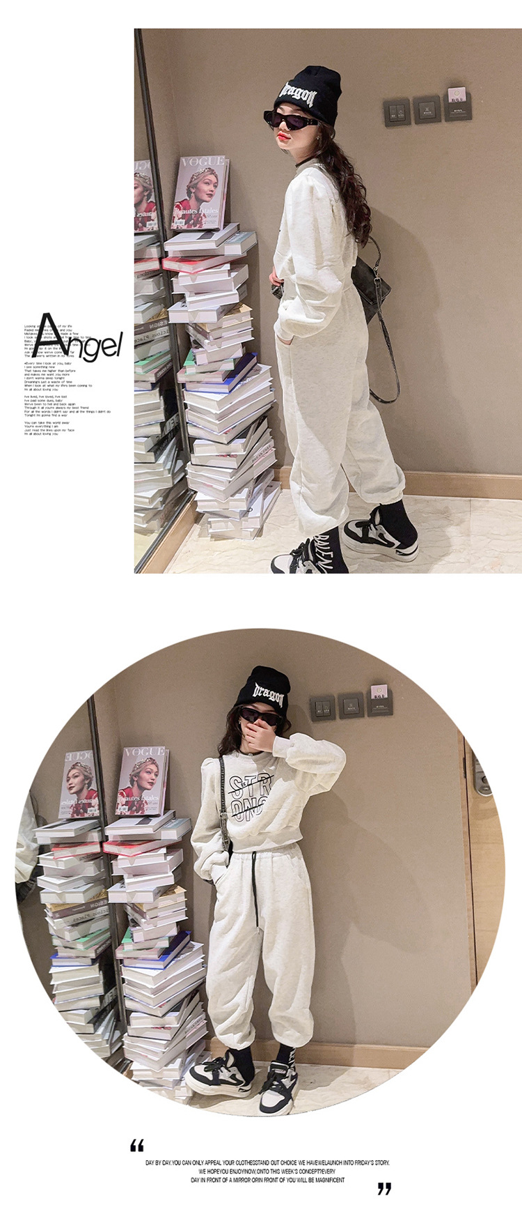 Conjunto deportivo para niñas de felpa otoño e invierno 2023, nuevo suéter grueso de moda para niños de talla mediana a grande con alpaca_voghion.com