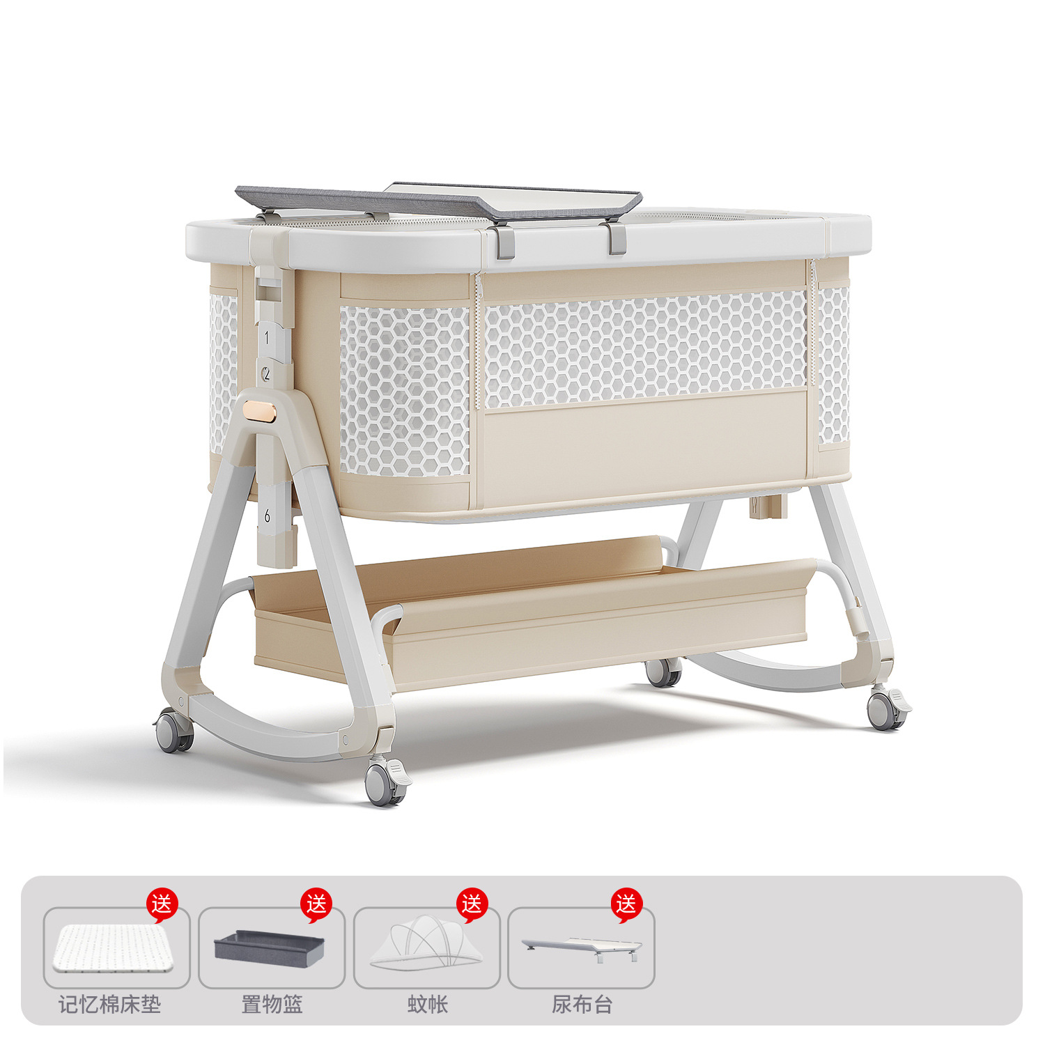 Cama para bebés, campana móvil, cuna, cama plegable portátil multifuncional, cama BB para recién nacidos, cama de empalme grande
