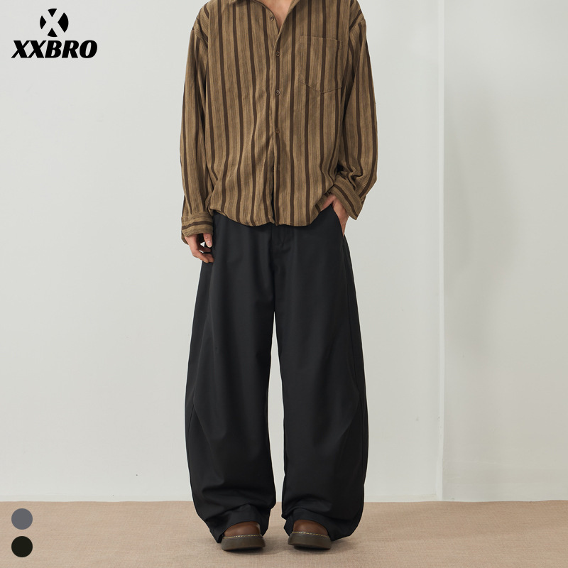 Muxi Clothing # Spring and Summer New Hong Kong Style Versatile Black Curved-Leg Trousers with Drapey Wide Legs for Men and Women Casual Pants