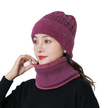 新款秋冬季女士针织毛线帽子围脖两件套户外加绒保暖骑行套头帽子