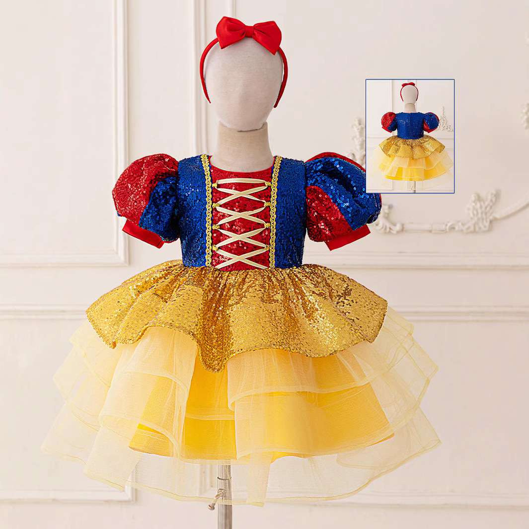 Amazon 2025 Halloween Cosplay White Snow Princess Dress Vestido para niños Vestido para niñas Vestido de fiesta Vestido de noche