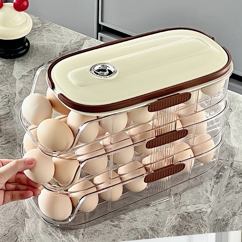 Caja de huevos doméstica multicapa automática de huevos para almacenar huevos para refrigerador, caja de huevos especial para temporizador, bandeja de huevos de cocina image 5