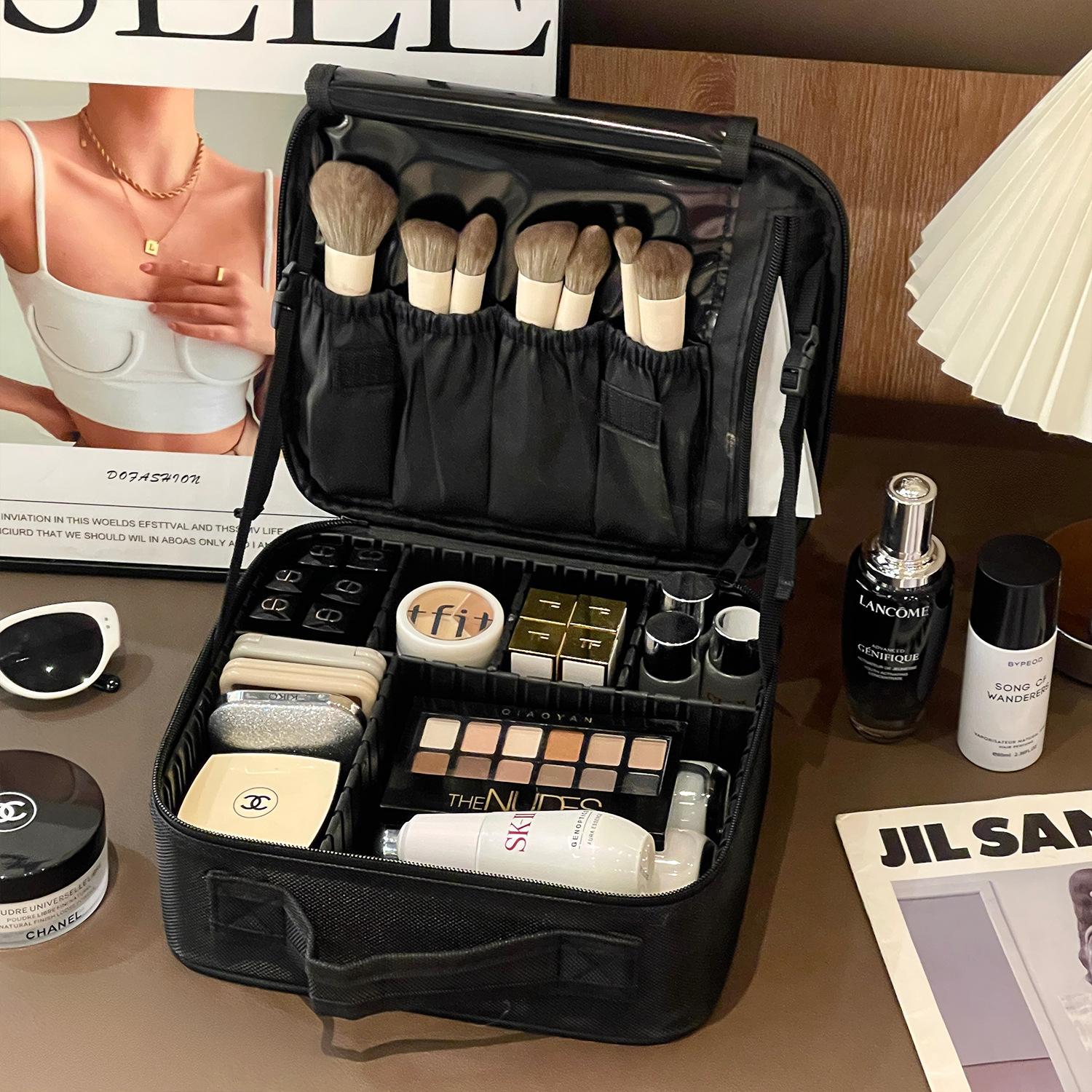 Bolsa de cosméticos de viaje 2025 nuevo modelo de alta calidad de gran capacidad espejo cosmético portátil caja de almacenamiento bolsa de almacenamiento