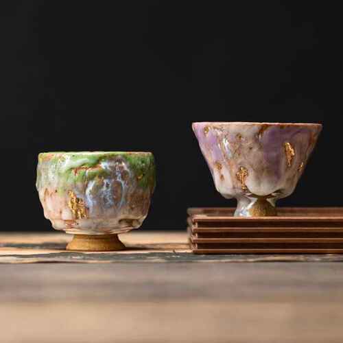 Handmade Shino-yaki Rock Mineral Wormhole Host Cup Personal Business Gift Box Tea Cup Kung Fu Tea Cup Hand-Made Tea Bowl
