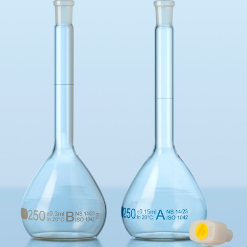 德国Duran杜兰 SCHOTT/肖特透明新容量瓶 蓝色刻度线 USP证书