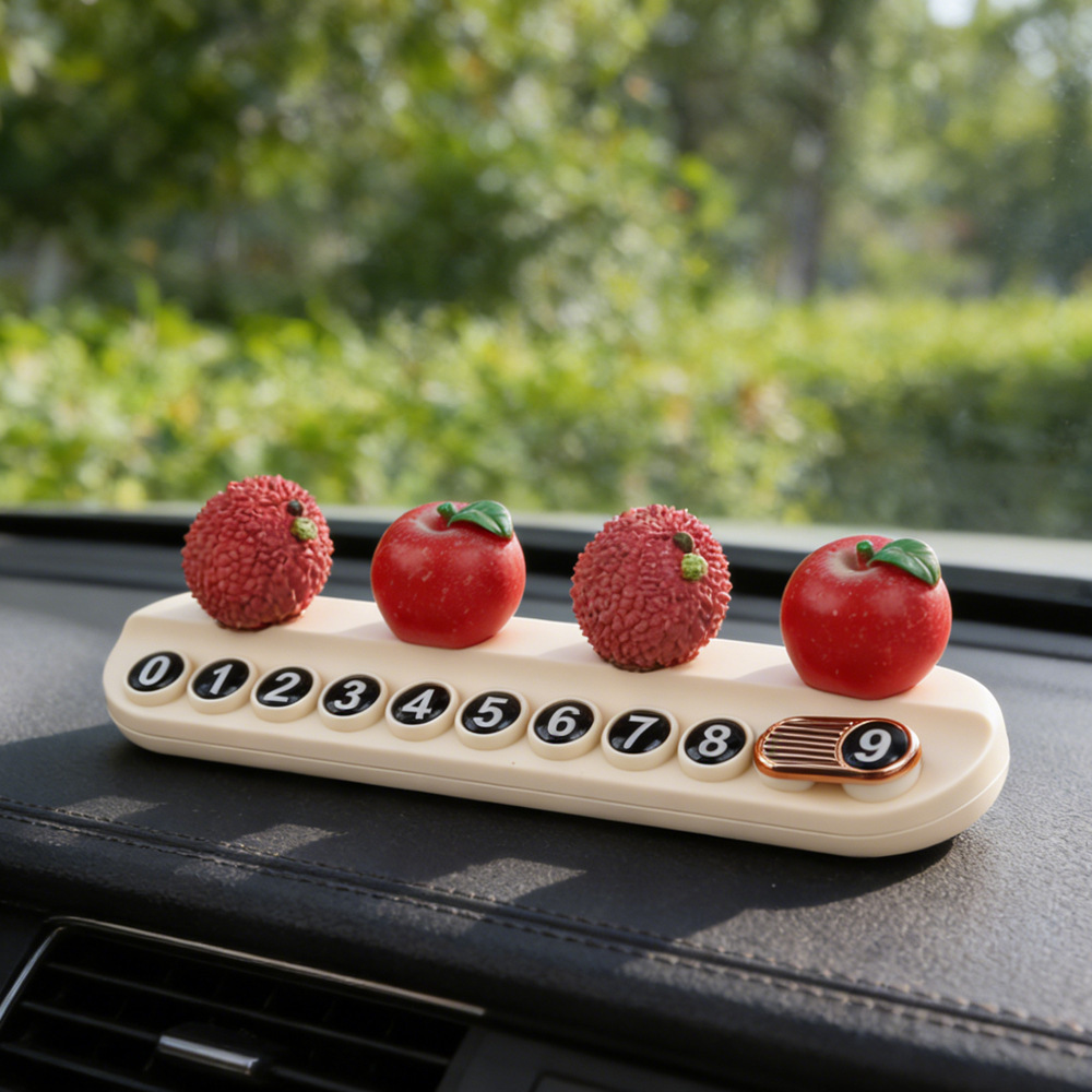 Tarjeta telefónica de movimiento de automóviles, tarjeta de estacionamiento temporal, decoración de automóviles de frutas personales, adornos de litchi