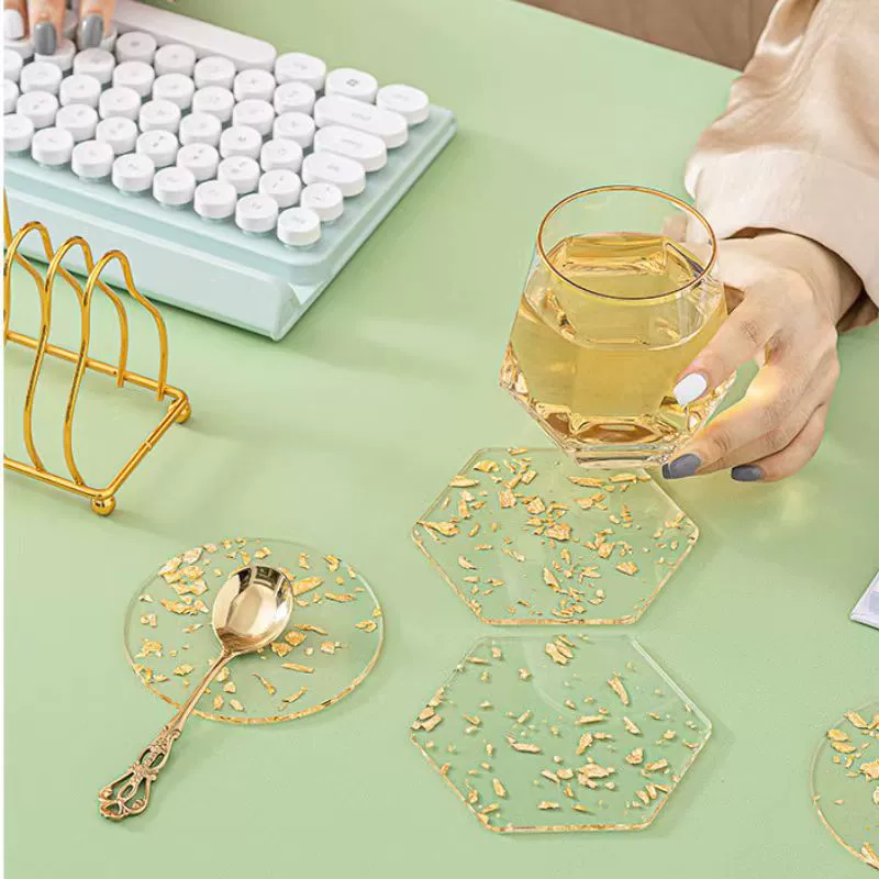 Акриловая подставка Чайная чашка Золотая фольга ins Та же креативная маленькая красная книга смола настольная прокладка водонепроницаемый теплоизоляционный коврик ветер Nordic