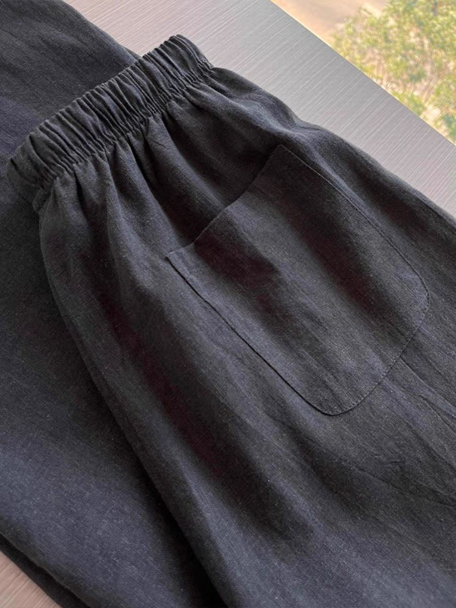 Quần culottes nữ ống rộng vải lanh phối bông mỏng mùa hè — Màu xám than