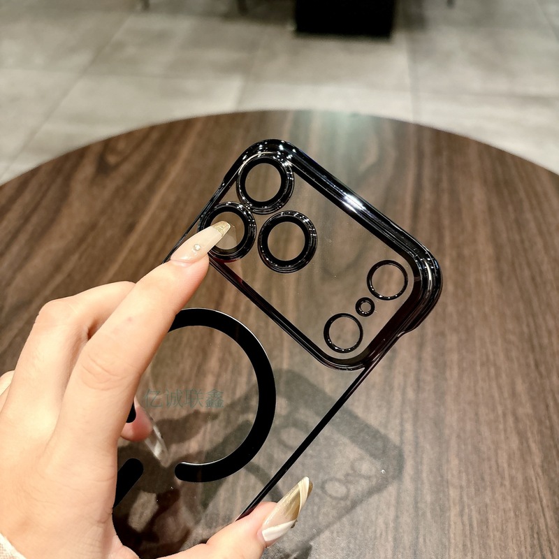 适用苹果17promax电镀无边框磁吸iPhone16镜头膜15透明手机保护壳|undefined