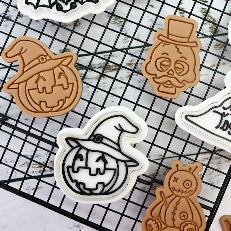 Temas de Halloween molde de galletas dibujos animados horneado molde de flip DIY 3D estereoscopic prensado molde de corte de galletas de helada