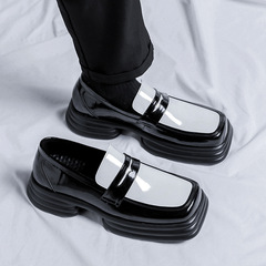 Square leather shoes for men, Korean ins small leather shoes, men's trendy slip-on casual thick-soled derby shoes 85111-R