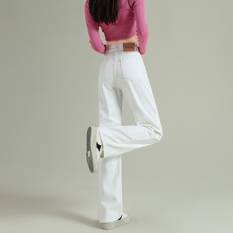 Light-colored narrow wide-leg jeans for women 2023 autumn new small high waist loose straight mop pants