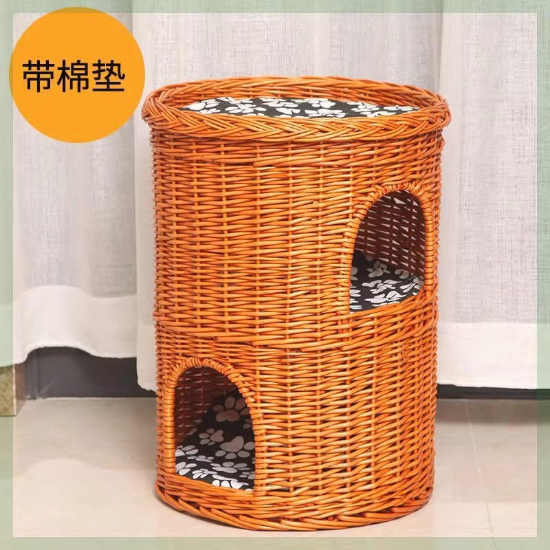 Nido de gato de caña caliente felino de cuatro estaciones desmontable general casa de gato villa pequeña perro de casa de gato felino de sauce estera