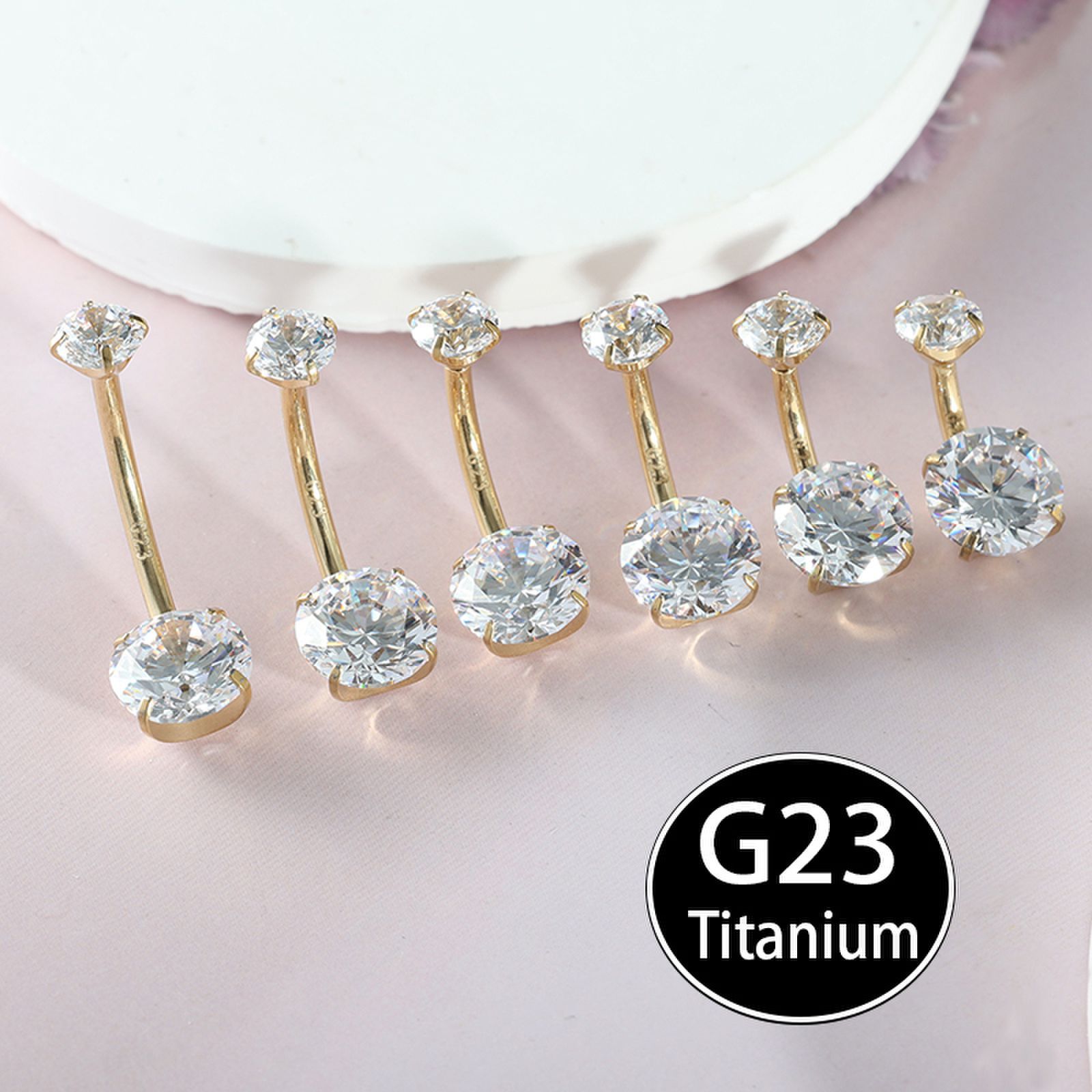 F136 Titanium Navel Piercing Zircon 14G Internal Thread Belly Button Ring 6-16mm Body Jewelry detail image 9