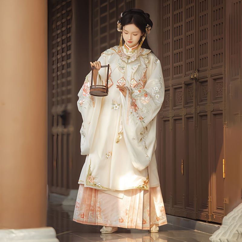 Jade Art [Flower Tuan Crisp] New Original Hanfu Women's Ming-made Horse-faced Skirt Heavy Industry Embroidered Cloud Shoulder Collar Shirt Autumn and Winter