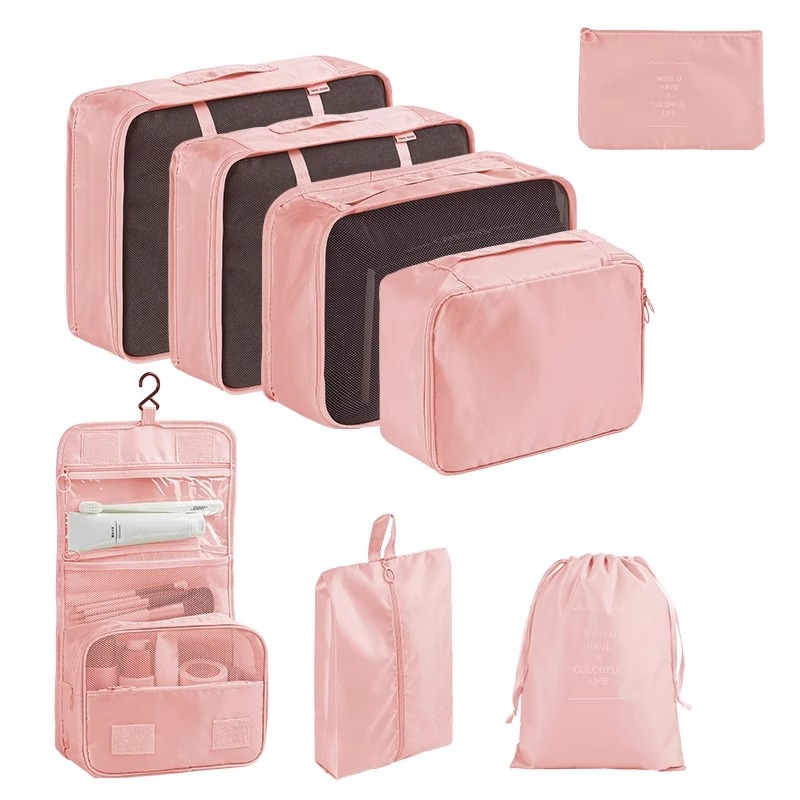 Juego de sarga de 7 piezas, equipaje, ropa, bolsa, bolsa de almacenamiento de gran capacidad, bolsa de lavado, bolsa de almacenamiento de viaje multiusos